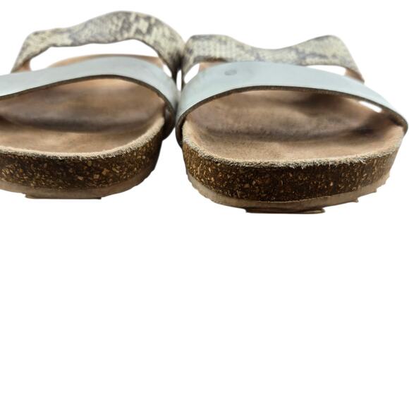 Loeffler Randal Sandals Womens 9 Slip On Cork Cream Snake Print Silver Leather - Picture 4 of 13